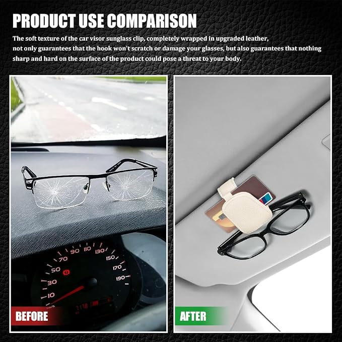 Sunglasses Holders for Car Visor, Sunglass Car Organizer, Leather Magnetic Buckle Sun Visor Sunglass Clip, Car Accessories Ticket Card Clip Sunglasses Mount Fit Truck (Beige, 2PCS)