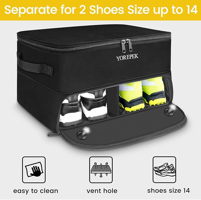 2 Layer Golf Trunk Organizer, Golf Gifts for Men with Separate Ventilated Compartment for 2 Pair Shoes, Waterproof Car Trunk Locker for Balls, Tees, Clothes, Gloves, Gifts for Golfers