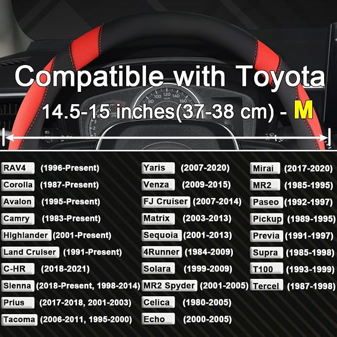 Customized Auto Car Steering Wheel Cover for Toyota Rav4 Corolla Camry Highlander (Black+Red)