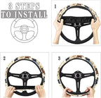 Car Steering Wheel Covers White Sweat Absorption Comfort Grip, Horse Painting Universal 14-15 inch Stretch-on Fabric Keep Warm Steering Wheel Protector for Women