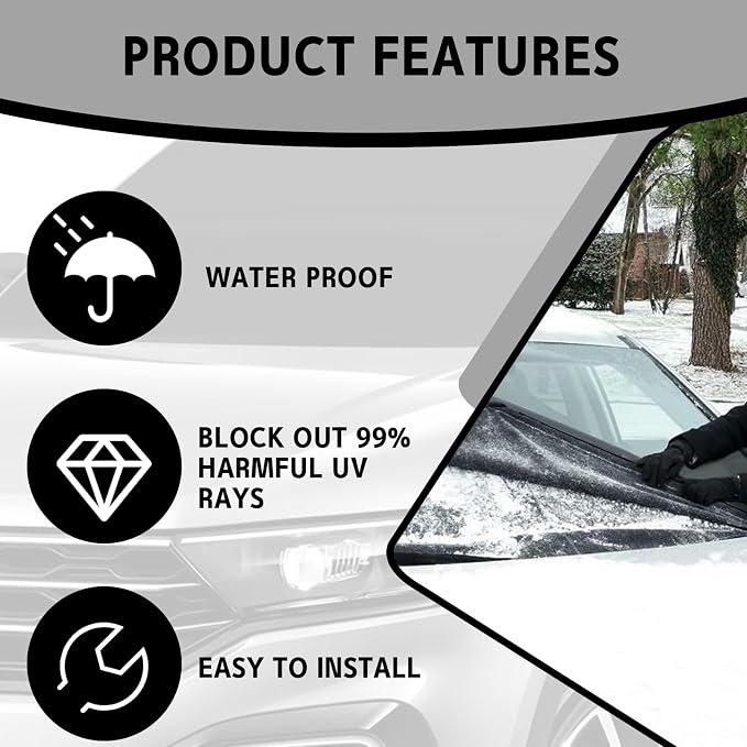 Car Windshield Cover for ice and Snow, Shade Blocks Winter Frost Hail Protector with Side Mirror Covers, Waterproof, Sunshade, Dustproof Windshield Cover for Cars, Trucks, Vans