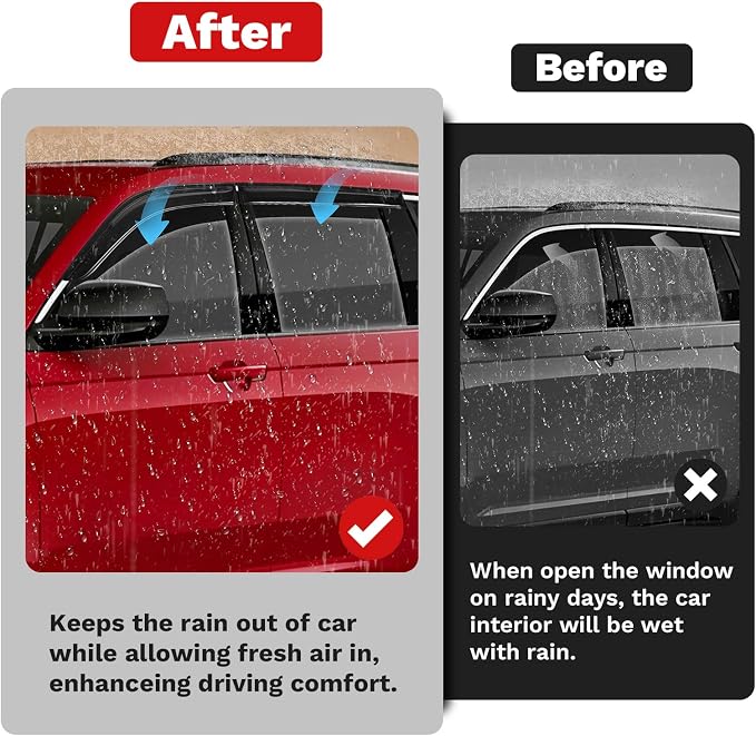 Grand Cherokee L Rain Guards - Window Visors for Jeep Grand Cherokee L 2021-2025 2026, Outside-Mount Tape-On Side Window Wind Deflectors for Grand Cherokee L Accessories, Vent Visors 4PCS