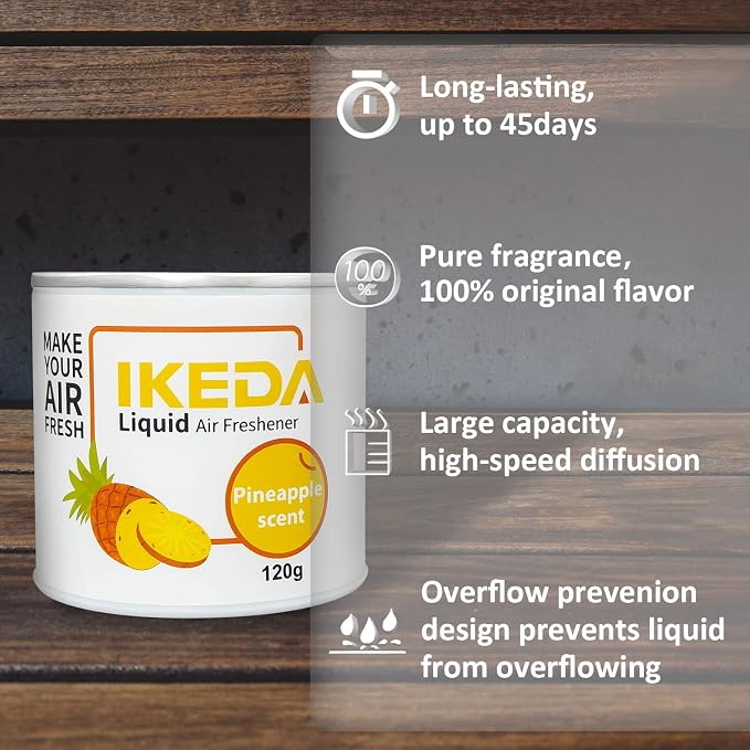 Car Air Freshener: Pineapple Scent Liquid Cans | Odor Elimination | Interior Deodorizer | 45days Long-Lasting Fragrance | Smoke Smell Remover | For Auto Home | 120g | 1 pack