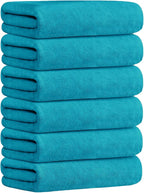 Large Microfiber Bath Towels Set of 6, 30" x 60", Oversized, Soft, Super Absortbent, Fast Drying Bathroom Towel for Sauna, Salon, Sport, Fitness, Yoga, Teal