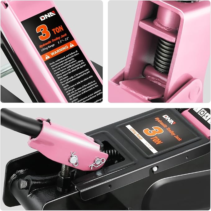 DNA Motoring 3 Ton Low Profile Floor Jack, 3 tons (6000 lbs) Capacity Fast Lift Hydraulic Trolley Service/Floor Jack, 7.7 "-21" Lifting Range, Pink, TOOLS-00674-PK