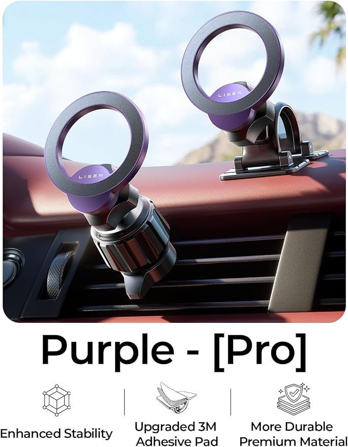 for MagSafe Car Mount,Car Accessories for Women Men [2025 Ultra] Magnetic Phone Holder for Car 360 Dashboard Vent Phone Mount for Car Organization iPhone 16 15 14 13 12 Pro Plus Mini,Purple