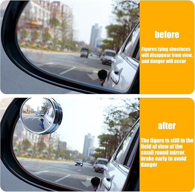 2 PCS Car Reversing Blind Spot Mirror, 2.16" x 0.39" High-definition Glass 360° Large Viewing Angle Round Mirror, Self-adhesive ABS Anti-collision Shell, Compatible with Most Models (Black)