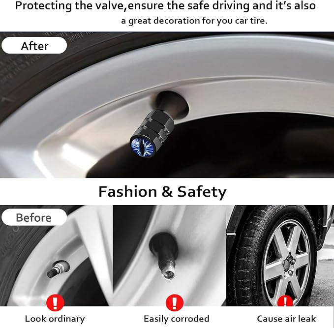 4Pack Beast Eyes Tire Valve Caps Universal Tire Air Cap Valves Stem Covers | Aluminum Alloy Rust-Proof Valve Stem Caps, for Auto SUV Truck Motorcycle Bicycle, Blue Eyes Gifts for Women Mom Driver