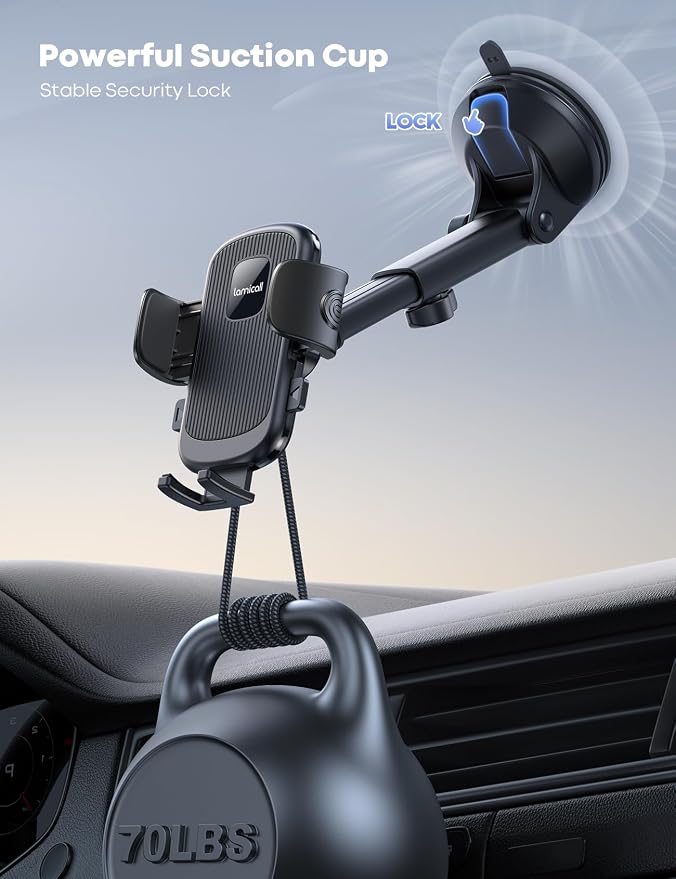 Car Phone Holder - [Strongest Military-Grade Suction Cup] 360° Rotation Phone Holders for Your Car Quick Release Adjustable Phone Mount for Car Dashboard for iPhone 17 16 Pro Max Galaxy Truck