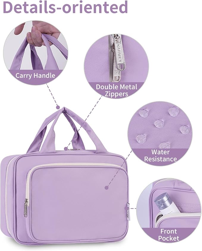 Hanging Toiletry Bag for Women Travel Makeup Bag Organizer Toiletries Bag for Travel Size Essentials Accessories Cosmetics (Purple (Medium))