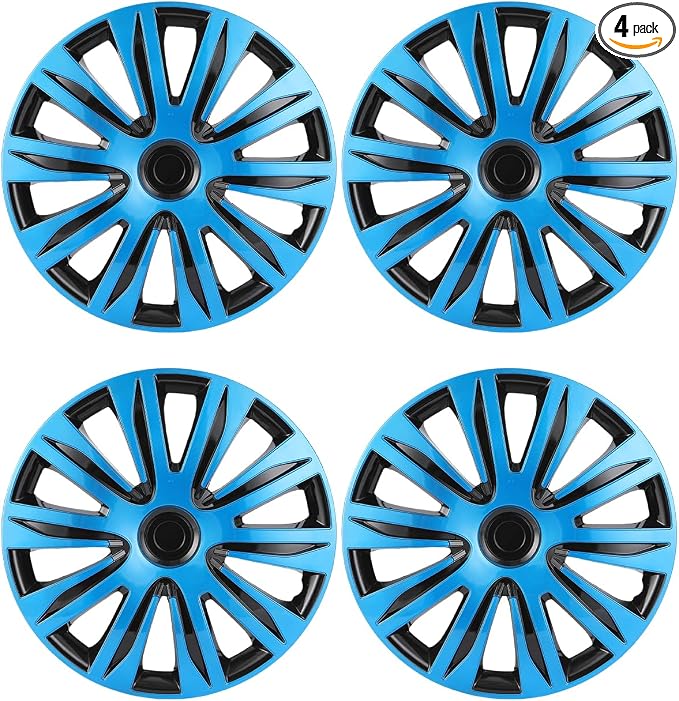 Hubcap Wheel Covers Hub Caps 16 Inch Set of 4 Black & Blue Universal Wheel Rim Cover R16 Stylish Car Decor Wheel Covers