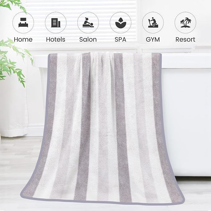 Bath Towels, Pack of 4, 30"x60", Large Microfiber Towel Set, Ultra Soft, Super Absorbent, Fast Drying, Perfect for Suana, Shower, Pool, Sport, Travel, Fitness, SPA,Yoga, Cabana Stripe Grey