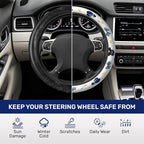 Blue Bow Mouse Silhouette Steering Wheel Cover, Non-Slip Polyester Wheel Grip, Universal 15 Inch Car Accessory