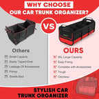 Large Trunk Organizer for Car, Foldable Multi Compartment Car Trunk Organizer with 2 Retractable Straps, Suitable for All Kinds of Cars, SUV, Minivan - 4 Compartments Red