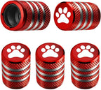 Tire Valve Stem Caps Cover - (5 Pack) Tire Air Caps Metal with Plastic Liner Corrosion Resistant Leak-Proof Dog Paw Print for Car Truck Motorcycle Bike Red