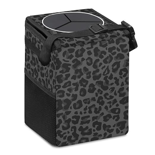 Black Leopard Car Trash Can, Waterproof Portable Mini Garbage Bin, Lightweight No-Install Waste Basket for Car Office Home, Cute Multifunctional Car Interior Accessory