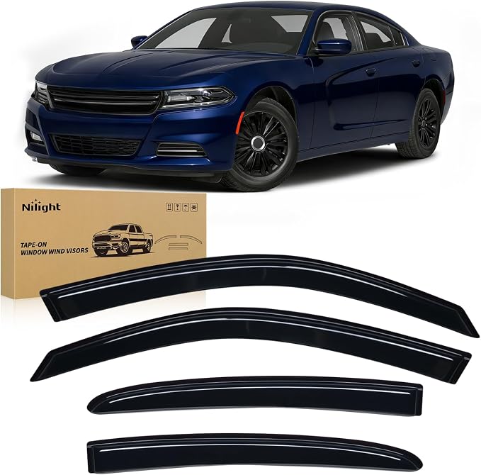 Window Rain Guards for Dodge Charger 2011-2023 2018 2019 2020 2021 2022 2023, Window Wind Deflectors Vent Visors, Tape on-4PCS