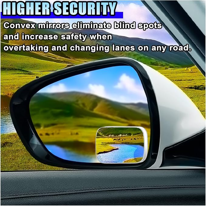 2PCS Blind Spot Car Mirror, HD Glass Rotate Adjustable Car Side Mirror, Rectangular Frameless Wide-angle Blind Spot Mirror, Universal Convex Rear View Mirror for Car, SUV, Truck (Rectangular)