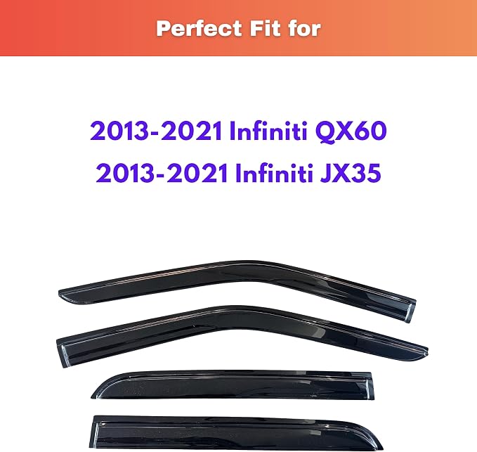 KPY Rain Guards Fit for 2013-2021 Infiniti QX60, Out-Channel Window Visors Vent Wind Deflectors 4PC, Car Accessories for 2013-2021 Infiniti JX35