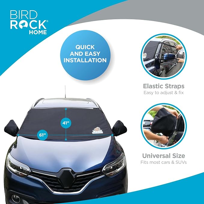 Car Windshield and Side Mirrors Cover for Ice and Snow | All-Weather Protection | PVC Coated Polyester | Fits Cars, SUVs, Small Trucks | Quick Install | Includes Storage Bag | 61" x 41"