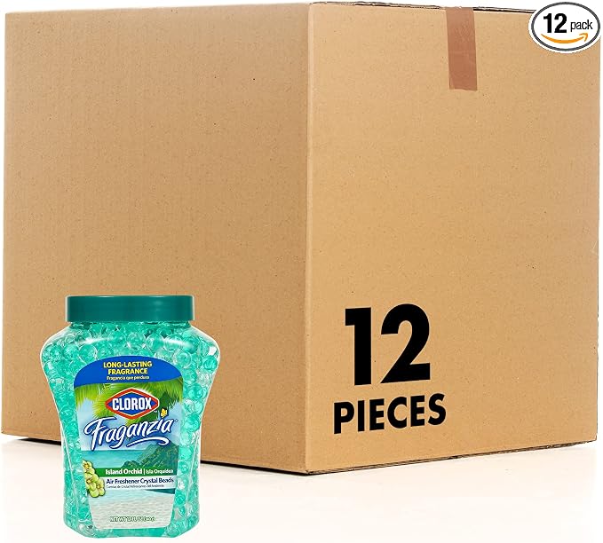 Fraganzia Crystal Beads Air Freshener Island Orchid Scent Long Lasting Room Deodorizer Odor Eliminator Gel Beads Home Car or Office Continuous Freshness 12 FL OZ 12 Pack Multi-Room Coverage