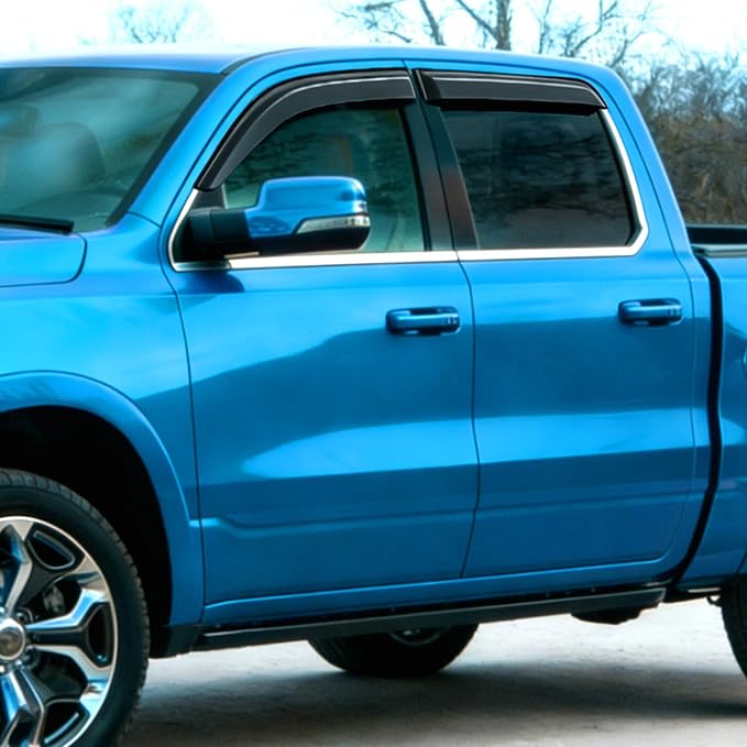 Tape-On Window Visors for 2019-2024 Ram 1500 Classic Crew Cab, 2009-2018 Ram 1500 Crew Cab, 2010-2025 Ram 2500 3500 Crew Cab & Mega Cab, Outside Mount Rain Guards Vent Visors, 4PCS