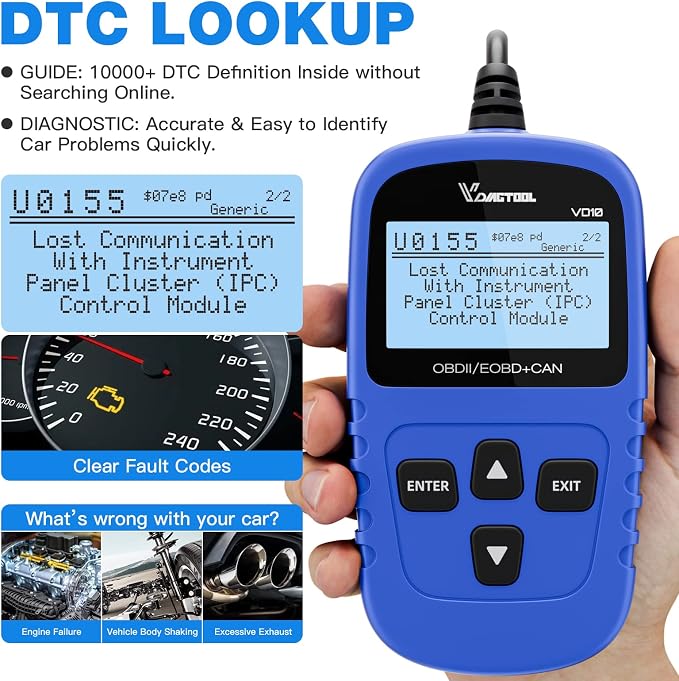 VD10 OBD2 Scanner Code Reader Car Diagnostic Tool Engine Fault Code Reader for Turn Off CEL with Freeze Frame/I/M Readiness for All OBDII Protocol Cars, OBD2 Scanner Diagnostic Tool