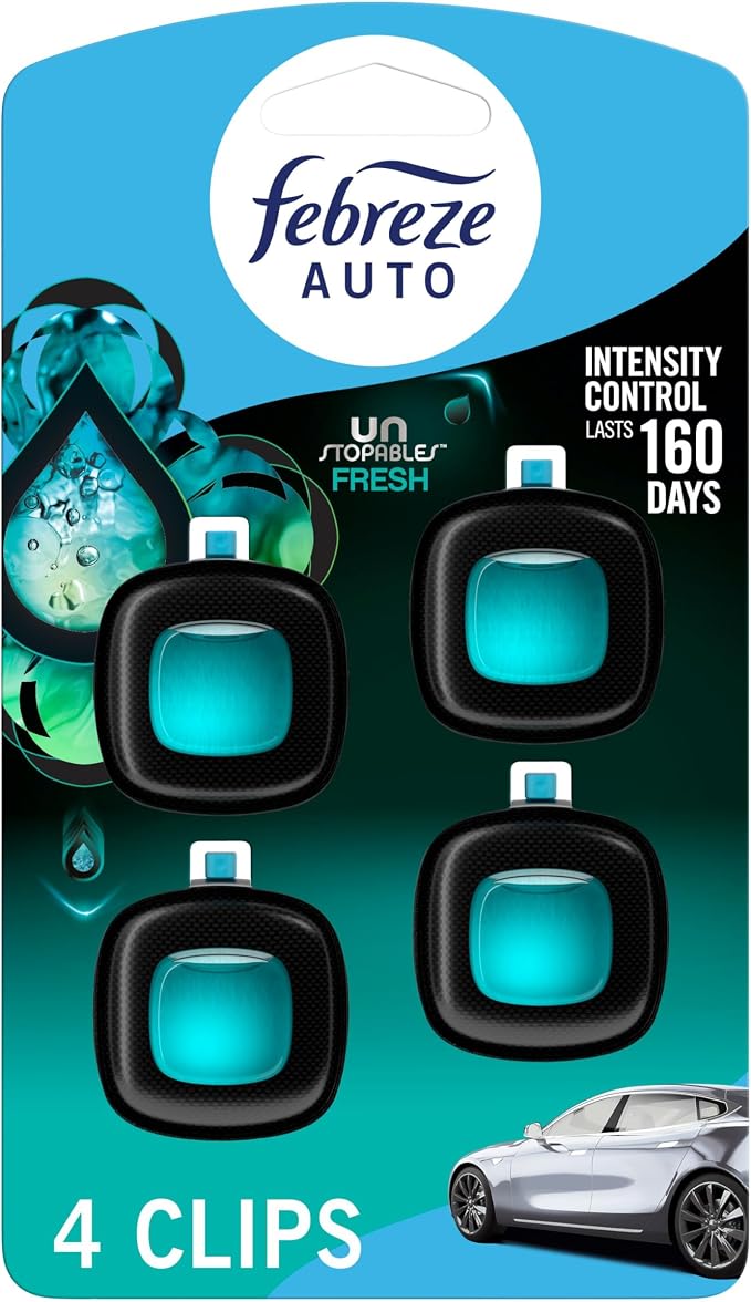 Car Air Freshener, Odor-Fighting Automotive Vent Clip, Scented Car Accessories, Long Lasting for Strong Odors, Unstopables Fresh Scent,.07 fl oz, 4 Count