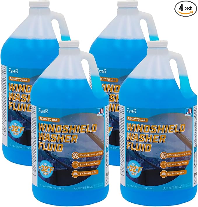 Windshield Washer Fluid, Ready to Use, +32°F Formula for Streak-Free Automotive Glass, Bug Splatter & Road Grime | Made in USA | 128 fl oz each (4 Gallons)