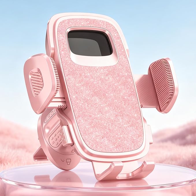 Car Vent Phone Holders with Metal Hook Clip [Bling Pink for Women & Thick Case Friendly]，Vent Phone Mount for Your Car Accessories with iPhone 17-12 Pro Max Plus Air Samsung
