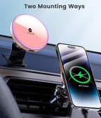 for Magnetic Car Mount Charger-15W Wireless Car Charger-Magnetic Car Phone Holder for Dash Air Vent-LED RGB HandsFree Car Mount Fast Car Charger for iPhone 16 15/14/13/12 Pink
