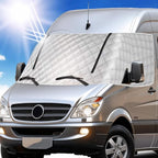 RV Windshield Window Snow Cover for Class B Dodge Mercedes Sprinter (2006-2015) for Front Window Sunshade Accessories with Mirror Cutouts, Zipper Opening rv windshield cover Silver