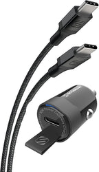 CPDC30 Mini USB-C 30W Car Charger for Cigarette Lighter Outlet, Power Adapter Plug with 4 FT Long USBC to Type-C Fast Charging Cable Cord Compatible with Android, iPhone & iPad, Black