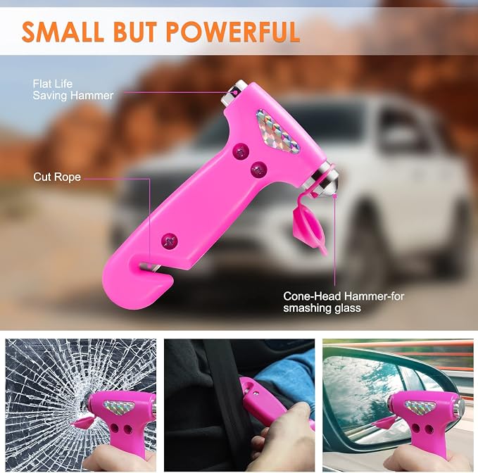 Car Emergency Kit for Teen Girl and Lady's Gifts, Pink Emergency Roadside Assistance kit with Digital Air Compressor, 10FT Jumper, First Aid Kit, and More Ideal Pink Car Accessories Tool -E7