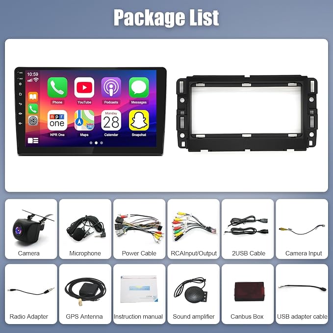4Core Android 14 Car Radio Stereo for Chevy Tahoe 2007-2014 Update 10 Inch Touch Screen Radio with Wireless Carplay Android Auto FM/RDS Bluetooth GPS SWC Backup Camera
