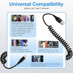 USB to USB C Cable iPhone 17e Coiled 3FT Car Charger Cord for iPhone 16e/16/16 Pro/16 Pro Max/Plus/17/Air/17 Pro/17 Pro Max, Retractable Auto Type C Fast Charging for Samsung Galaxy A17 S26,Pixel 10