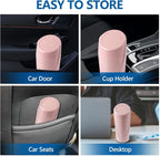 Mini Car Trash Can with Lid, Portable Garbage Can for Car, Leakproof Cup Holder Automotive Garbage Bin with 2 Rolls of Trash Bags, Small Trash Storage Can for Car Home Office(Pink)