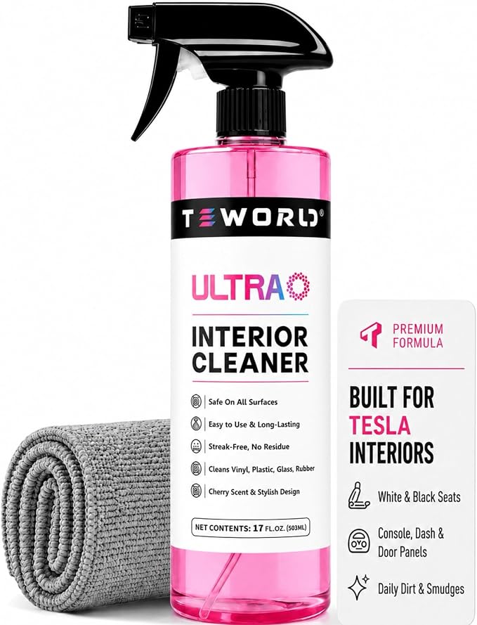 Tesla Seat Cleaner & Stain Remover, Tesla Interior Cleaner for White & Black Vegan Leather | Tesla Model Y Juniper Accessories 2026 & Tesla Model 3 Accessories, S/X/Cybertruck (Cherry Pink)