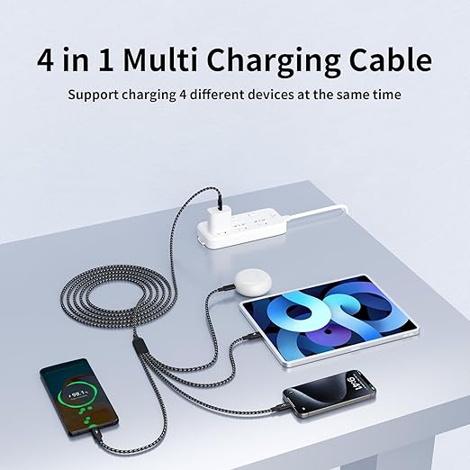 USB C Splitter Multi Charging Cable, Dual Type C Charger Cord,4 in 1 Multiple Nylon Braided Cable with 4 Type-C Connectors Compatible with iPhone 15 Pro Max/Galaxy/Tablets/Google-1Pack 5FT.