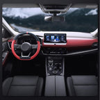 Flat Bottom Steering Wheel Cover, D Shaped Car Wheel Cover 14 1/2-15 in. (37-39 cm), Black Red Microfiber Leather