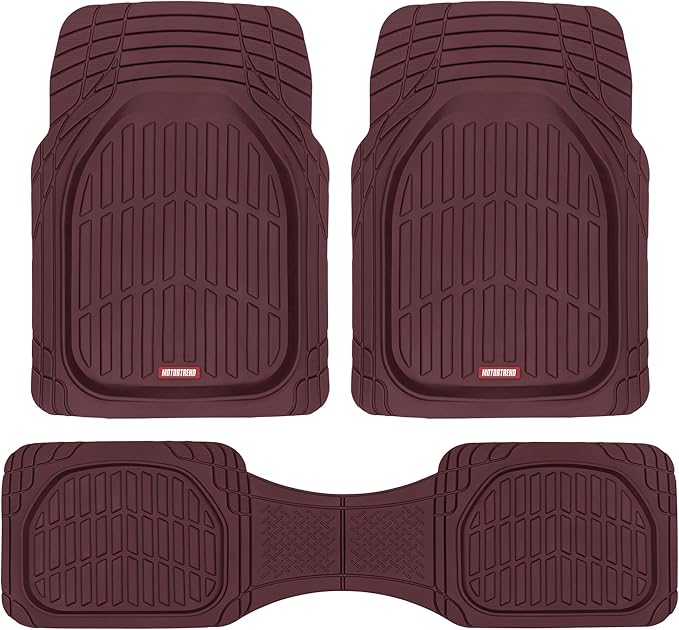 FlexTough Floor Mats for Cars, Burgundy Deep Dish All-Weather Car Mats, Waterproof Trim-To Fit Automotive Cars Trucks SUV, Universal Liner Accessories