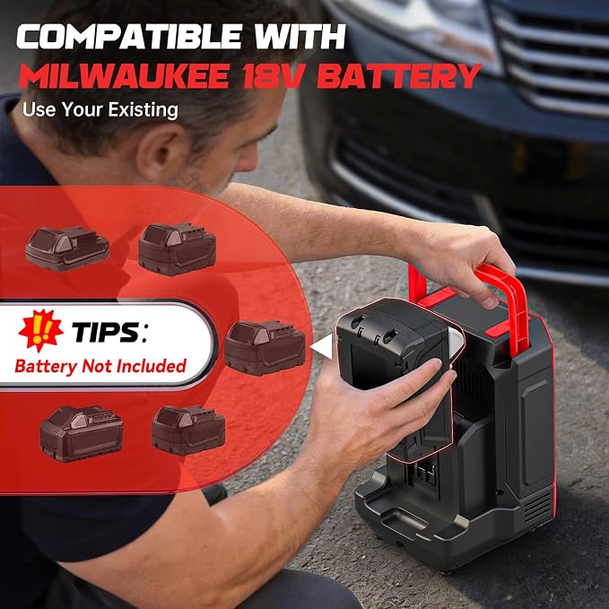 Tire Inflator Portable Air Compressor Compatible with Milwaukee 18V Battery, 160PSI Air Pump with Dual Digital Screen, Auto Shut-Off, 5X Faster Inflation & Deflation for Car (Tool Only)