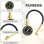 Motorcycle Tire Pressure Gauge 60 PSI, 2’’ dial Mechanical Tire Gauges with 90 Degree Right Angle Chuck Flexible Hose, Tires Guages for Pressure Glow in The Dark for Cars, Motos, Bicycles