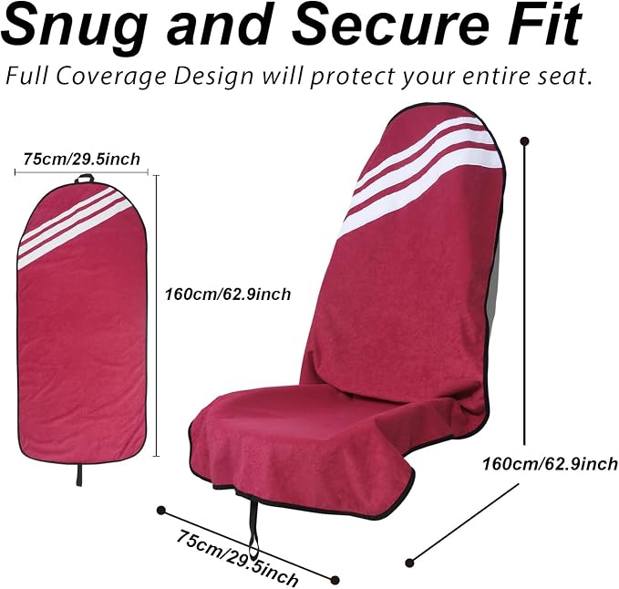 Waterproof Car Towel Seat Covers Front Seats for After Gym Workout,Auto Universal Interior Sweat Towels Cloth Bucket Carseat Cover Protector for Trucks SUV RV Boat Van (Wine Red with White)