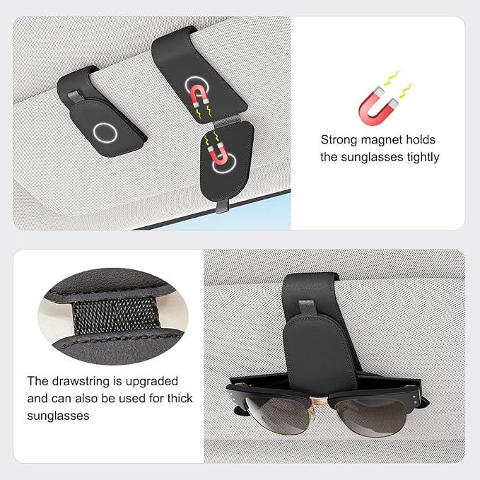 Sunglass Holder for Car Visor, Black, 2 Packs | Suede Cloth, Magnetic, Organizer for Car Accessories