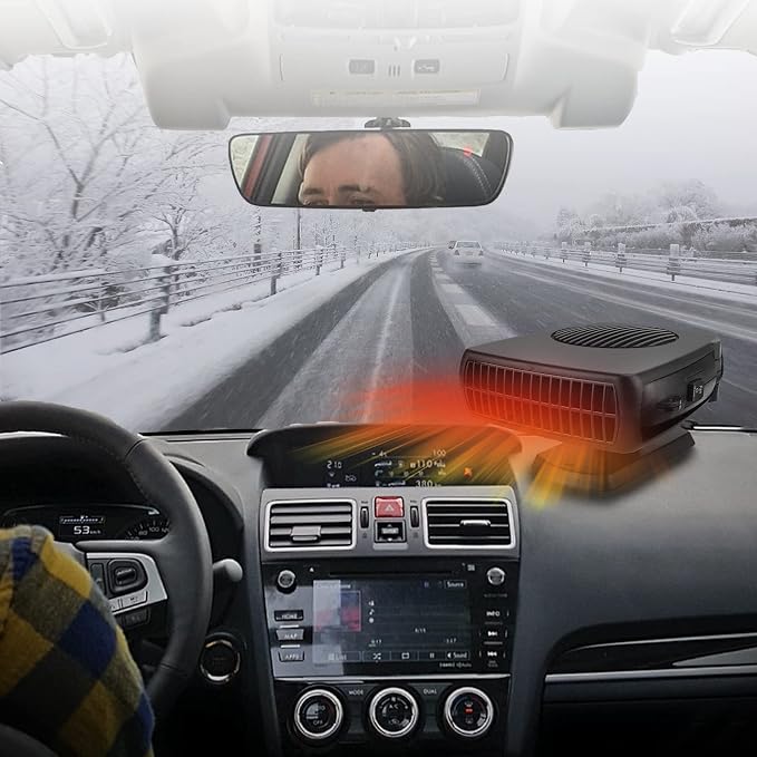Car Heater, Car Heater That Plugs into Cigarette Lighter, 12V 200W Portable Car Heaters and Car Defroster Windshield Defogger, Heater for Car with 360 Degree Rotary Base
