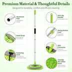Car Wash Brush with Long Handle - 62" Car Wash Kit with Chenille Microfiber Cleaning Brush, Car Washing Mop with 3 Replacement Mitts, Scratch-Free Scrub Washer Wand for Vehicles, RV, Truck Green