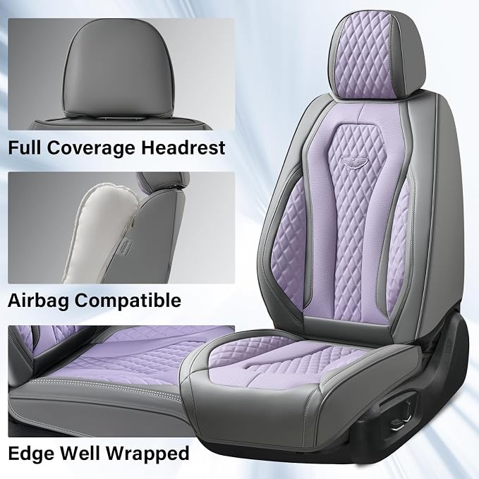 Coverado Leather Seat Covers 2 Seats, Car Seat Covers Front Seats, Purple Car Seat Cover 2 Pack, Front Car Seat Covers, Car Seat Cushion, Auto Seat Covers Driver Seat Protector Universal Fit Most Cars