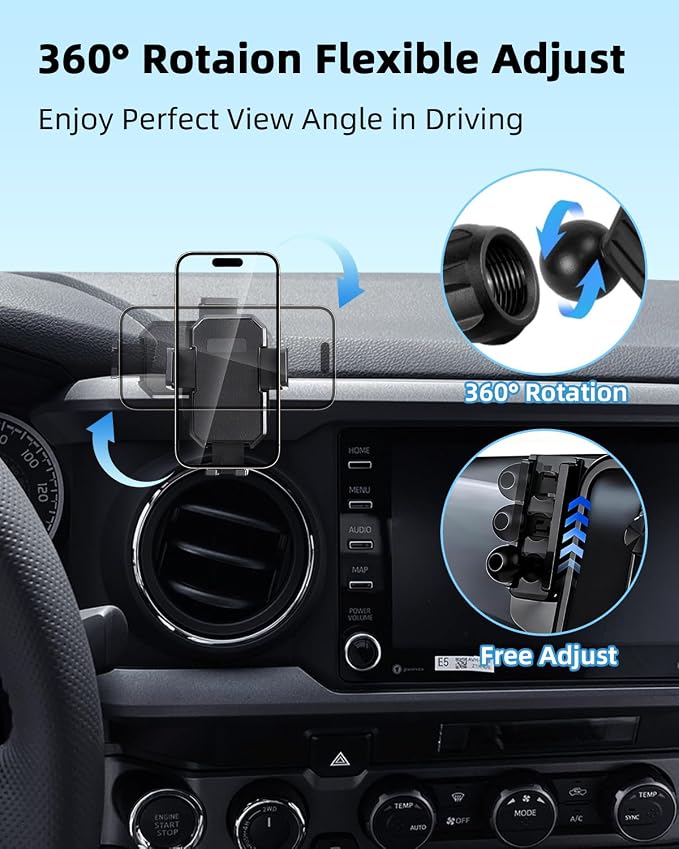 PZK Car Phone Holder for Toyota Tacoma 2016-2023 Accessories Custom Vent | 3rd Gen Tacoma Car Phone Mount Auto Lock Fixed Clip Hands Free 360° Rotation Phone Cradles for All 4.0-7.0'' Smartphones