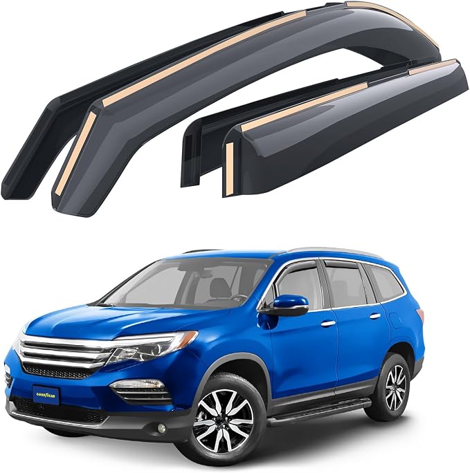 Goodyear Shatterproof in-Channel Window Deflectors for Honda Pilot 2016-2022/Honda Passport 2019-2025, Rain Guards, Window Visors for Cars, Vent Deflector, Car Accessories, 4 pcs - GY008168